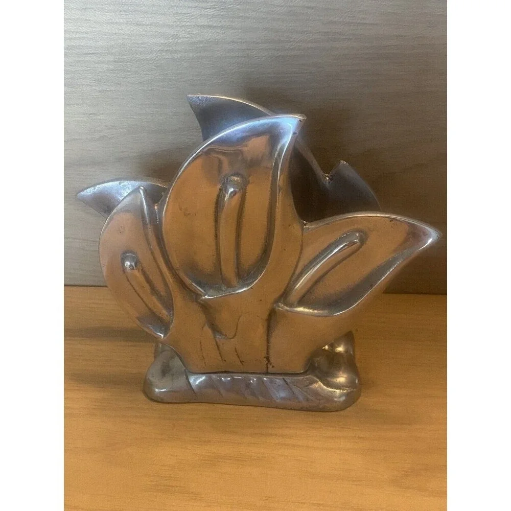 Vntg Cast Aluminum Lily Napkin Letter Mail Guest Towel HOLDER Silvertone